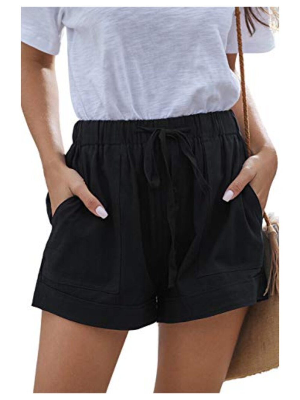 Womens Cotton Linen Casual Shorts Elastic Waist Drawstring Comfy Beach